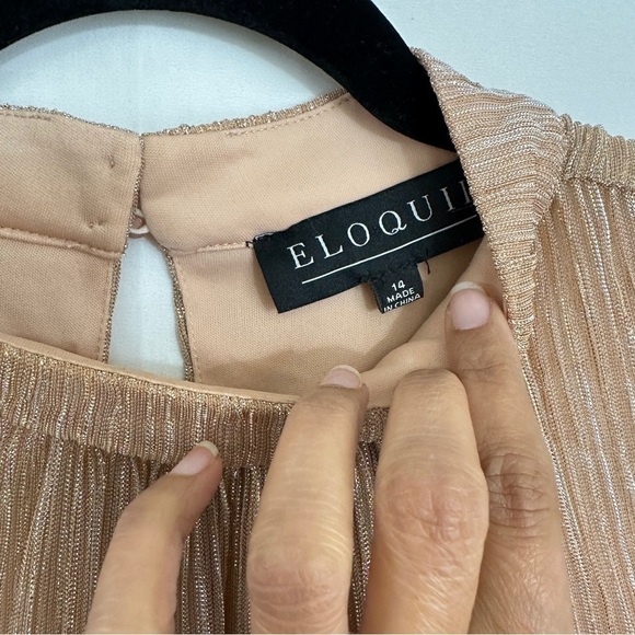 Eloquii Plus Size Shimmer Rose Gold Puff Sleeve Gathered Waist Dress sz 14 - Picture 8 of 16